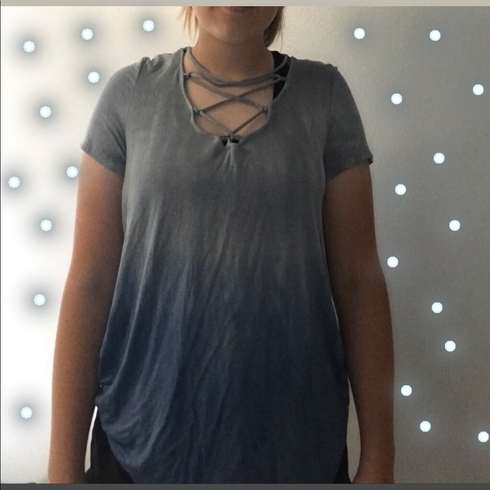 blue ombré d shirt with crosses